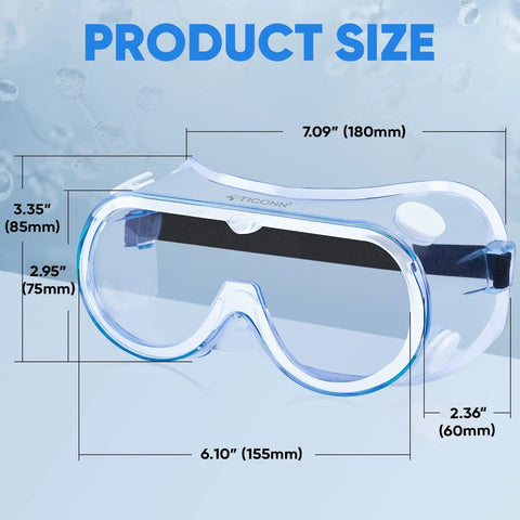 Product dimensions of Anti Fog Safety Goggles With Clear HD Lenses For Chemistry And Industrial Use, ANSI Z87.1 Compliant Eye Protection