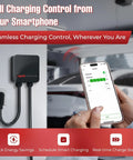 Lightning Fast Level 2 EV Charger With 40 Amp Output 240V NEMA 14 50 Plug In Home Charging Station Smart WiFi App Control displayed on phone