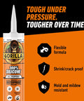 Gorilla 100% silicone sealant cartridge, 10 oz, white; front view with Gorilla logo label