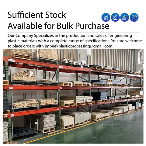 Industrial shelving filled with engineering plastic materials for bulk purchase, showcasing sufficient stock of various specifications.