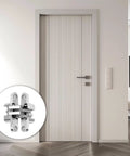 Door with a close-up of 4 Pack Stainless Steel Hidden Hinge Set 180 Degree Swing For Doors And Cabinets With 16 Screws No Visible Hardware, Invisible Cross Hinge, Durable Easy Install Concealed Hardware For A Clean Modern Look.