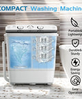 Portable Twin Tub Washing Machine With Drying Rack And Ten Hangers, 12 Lb Washer Plus 7 Lb Spinner, Semi Automatic Compact Laundry Setup showing water in the wash tub.