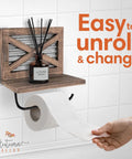 Rustic Farmhouse Toilet Paper Holder With Shelf For Wipes Wall Mounted Brown Wood With Weathered Wood And Galvanized Metal durable