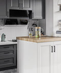 Modern kitchen with 10 Pack Solid 5 Inch Square Matte Black Kitchen Cabinet Handles For Cabinets And Drawers shown on white cabinets