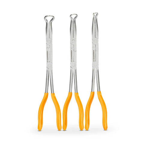 Three Piece Double X Hose Grip Pliers Set For Tight Spots And Hard To Reach Hoses Beefy Heavy Duty Alloy Steel With Flush Rivet