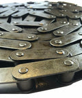 Close-up of CA550 Agricultural Conveyor Roller Chain, 10 Ft Length, 1.63 Inch Pitch, Heavy Duty ANSI for farming equipment.
