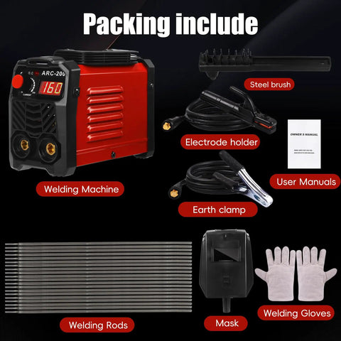 Portable 200A Arc Welder For Home And Workshop, 110V IGBT Inverter with accessories including 20 welding rods