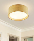Modern 3 Light Flush Mount Ceiling Light With Fabric And Acrylic Double Drum Shade In Flaxen Delivers Cozy Warm Glow