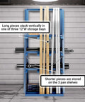 Workhorse Steel Bar Rack For Lumber And Pipe Storage, Freestanding Long Parts Organizer With Safety Chains, 3000 Lb Capacity, blue.