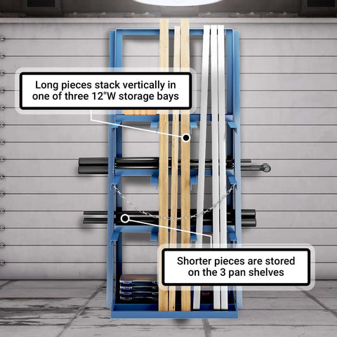 Workhorse Steel Bar Rack For Lumber And Pipe Storage, Freestanding Long Parts Organizer With Safety Chains, 3000 Lb Capacity, blue.
