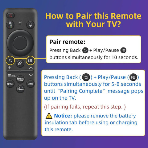 Rechargeable Voice Remote For Smart TVs With Solar Charging And Voice Search, Compatible With 2019-2026 Samsung TVs, pairing instructions.