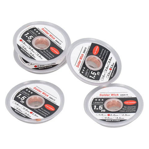 Five rolls of Red Copper Solder Wick Desoldering Braid Pack 5 Pieces 1.5m 4.9ft Quick Tin Removal Wire For PCB Motherboard And Phone Repair Multiple Widths Pro Grade High Thermal Conductivity