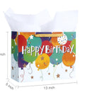 Colorful Balloons Birthday Gift Bag Set With Happy Birthday Text, Matching Tissue Paper, Kids Birthday Gifts, 13 x 5 x 10 Inches