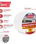 White Vapor Barrier Tape 9 Mil Thick, 3.78-Inch by 60-Yards Waterproof Moisture Barrier With Silicone Adhesive product specs