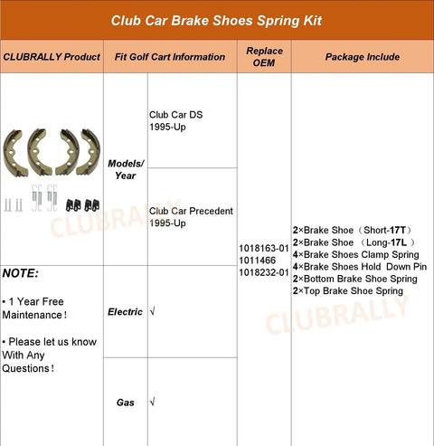 Brake Shoes Spring Kit For Club Car DS And Precedent Golf Carts 1995 And Up, OEM 1018232-01 1018163-01 parts listed