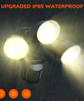 Beefy Outdoor Motion Sensor Flood Light 4000 Lumens, 40W Equivalent 290W in rain, IP65 Waterproof, illuminated three heads