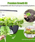 All In One 84 Piece Hydroponic Pod Kit For Indoor Grow Systems with greens in a hydroponic setup and traditional planting close-up.