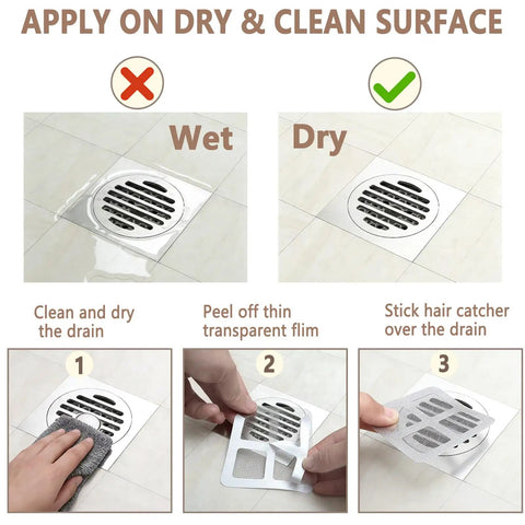 Peel And Stick Shower Drain Hair Catchers 30 Pack Disposable Mesh Filters waterproof application instructions on dry surface