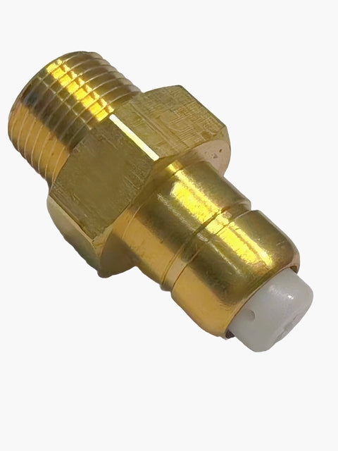 Brass thermal relief valve with 3/8 in NPT male threads and white plastic end cap for pressure washer pump