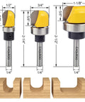 Three Pack Half Inch Shank Carbide Round Nose Groove Router Bits Set With Ball Bearing Engraving Head For Woodworking And Carving Projects Pro Grade Planing And Cutting Tool Essentials. Image showing three router bits with varying sizes for woodworking.