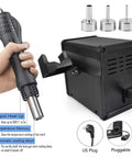 Pro Grade Hot Air Rework Station with 110V Solder Heat Gun, shown with adjustable nozzles and US plug connection.