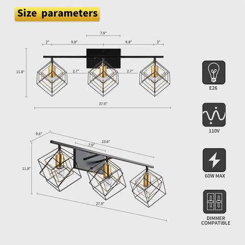 Rotatable 3 Cube Shade Vanity Light For Bathroom Over Mirror Mount Dope Matte Black Wall Fixture Industrial dimensions