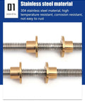 High Precision Ball Screw Kit For 3D Printers In 304 Stainless Steel With T8 T10 T12 Lead Screw And T Shaped Nut 2mm Pitch