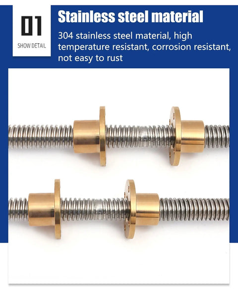 High Precision Ball Screw Kit For 3D Printers In 304 Stainless Steel With T8 T10 T12 Lead Screw And T Shaped Nut 2mm Pitch