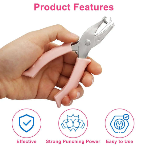 Hand holding Two Pack Single Hole Paper Punch Metal Handheld Craft Hole Puncher with Soft Grip Handle, pink color