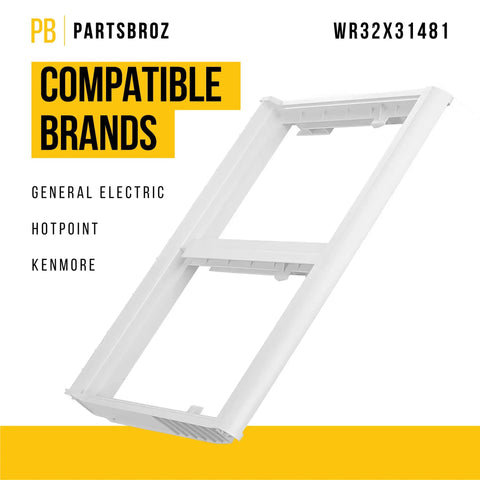 Vegetable Pan Cover 33 for General Electric Refrigerators, Replacement for AP6995256 PS16220259, shown at an angle, white plastic.