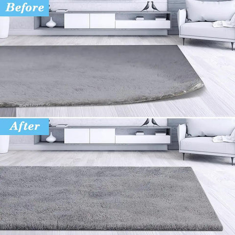 Before and after using Eight Pack Rug Tape Grippers For Rugs Reusable Washable Non Slip Double Sided Rug Pads For Hardwood Floors