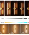 JTsupliight Wall Sconces Set of Two, 22.17" Rechargeable Wall Lights, Gold showing different light temperatures on a wall.