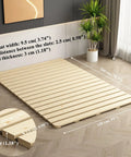 Durable Foldable Floor Bed Frame For Queen Size With Breathable Wooden Slats Rolling Futon Base featuring slats and dimensions on floor