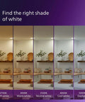 Room lighting comparison from 2700K Soft White to 5000K Daylight, demonstrating 8 Pack LED A19 Light Bulbs 40W Equivalent Soft White.