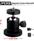 24Lb Magnetic Camera Mount With Rubber Coated Neodymium Magnet And Mini Ball Head 1/4-20 Male Thread For Security Cameras