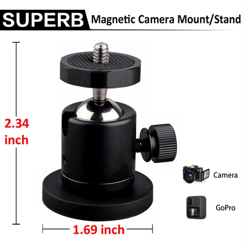 24Lb Magnetic Camera Mount With Rubber Coated Neodymium Magnet And Mini Ball Head 1/4-20 Male Thread For Security Cameras