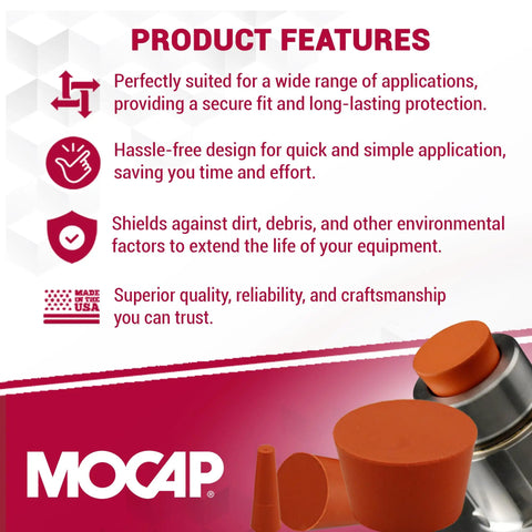 Image showing features of Orange Silicone Tapered Hole Plugs Pack of 50 Nonstick Rubber Seals for Small Round Holes 0.062 to 0.187 Inches