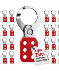 Bulk 25 Pack 1.5 Inch Steel Safety Lockout Hasps With Chrome Steel And Dual Layer Nylon Handle, featuring 6-hole design