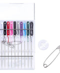 Two Box Set Pre Threaded Needle Kit With Twenty Pieces And Mixed Color Threads 32 Inch Length Grab And Go Quick Sewing Kit Includes Four Buttons And Four Safety Pins Perfect For Everyday Hand Sewing And Quick Home Repairs, showing colorful threads, pins, and button.