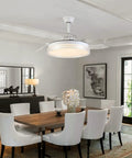 Modern dining room with 42 Inch Dope Retractable Blades Ceiling Fan With Lights, Modern Indoor Flush Mount, White Finish
