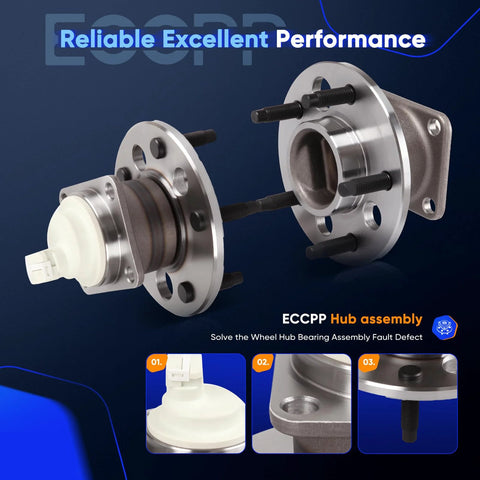 Close-up of Pair Of Rear Wheel Hub Bearing Assemblies With ABS For 5 Lug Vehicles Direct Fit Buick and Chevrolet
