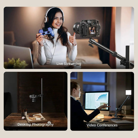 Overhead Desk Mount For Cameras And More Flexible Arm Stand With 360 Degree Ball Head in streaming and photography setups