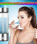 On The Go Portable Hydrogen Water Bottle Ionizer Rechargeable 420ml Generator For All Water Types alongside user drinking