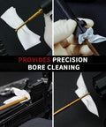 Gun cleaning kit with white patches, 6-inch cotton swabs, and lint-free cloth for firearms