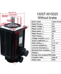 Front view of 130ST-M15025 servo motor with mounting flange; black ribbed housing.