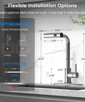 Big Time Upgrade Pull Down Kitchen Sink Faucet in brushed nickel, showing installation options and dimensions for optimal fit.
