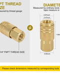 45 Piece One Quarter Inch NPT Air Hose Fittings Kit showing brass connector with thread size and diameter measurements