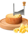 Rose Shaped Cheese Cutter Shaver For Semi Hard Cheeses, Manual Rotating Wheel Tool With Stainless Steel Blade And Non Slip Wood Base