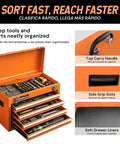 Open 5-drawer rolling tool chest with wheels, top chest, bottom cabinet, locking door, side tray, pegboard hooks for garage storage