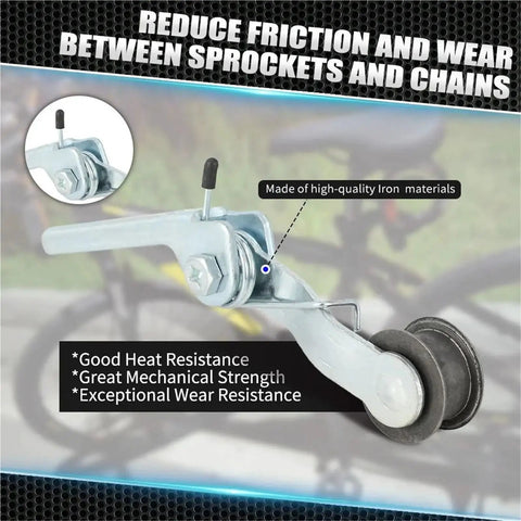 Heavy Duty Chain Tensioner Kit With Guide Wheels Pulley Roller Fit For MX 350 Dirt Bike Iron Construction Keeps Drive System Locked Tight Shredding Rough Trails Includes Adjuster Tool For Install Optimal Tension For Reliability And Safe Riding Anytime.